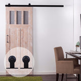 LWZH 7ft 9ft American Style Wooden Sliding Barn Door DIY Hardware Kit Black Steel T Shaped Roller Track Hardware for Single Door