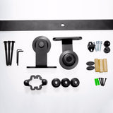 LWZH 7ft 9ft American Style Wooden Sliding Barn Door DIY Hardware Kit Black Steel T Shaped Roller Track Hardware for Single Door