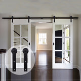 LWZH Country Style Barn Door 6FT/7FT/7.5FT/9FT Black Carbon Steel Sliding Barn Door I-Shaped Track Roller for Double Door