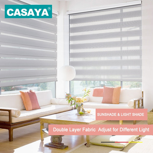 Shell Valance System Transparent Zebra Blinds Double Layer light shading Window Roller Blinds for Living Room Bedroom Study